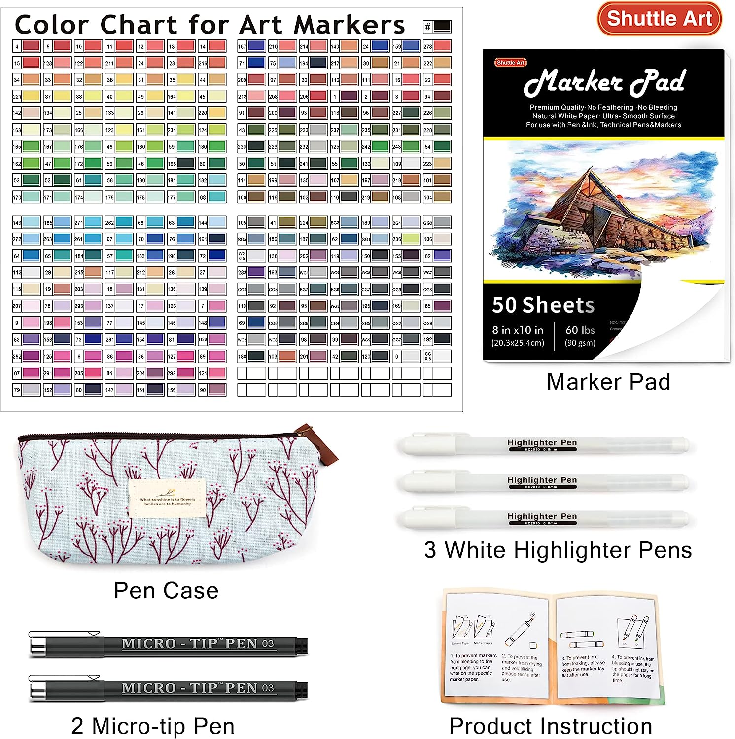 Shuttle Art 280 Colors Dual Tip Alcohol Based Art Markers, 279 Colors Permanent Marker Plus Colorless Blender, Micro-tip Pens, White Highlighter Pens, Marker Bag with Holders for Kids Adult Coloring - Image 2